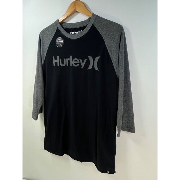 Hurley TShirt Baseball Tee Nike Dri Fit Black Grey Hurley Baseball Tee Mens M - Picture 2 of 10
